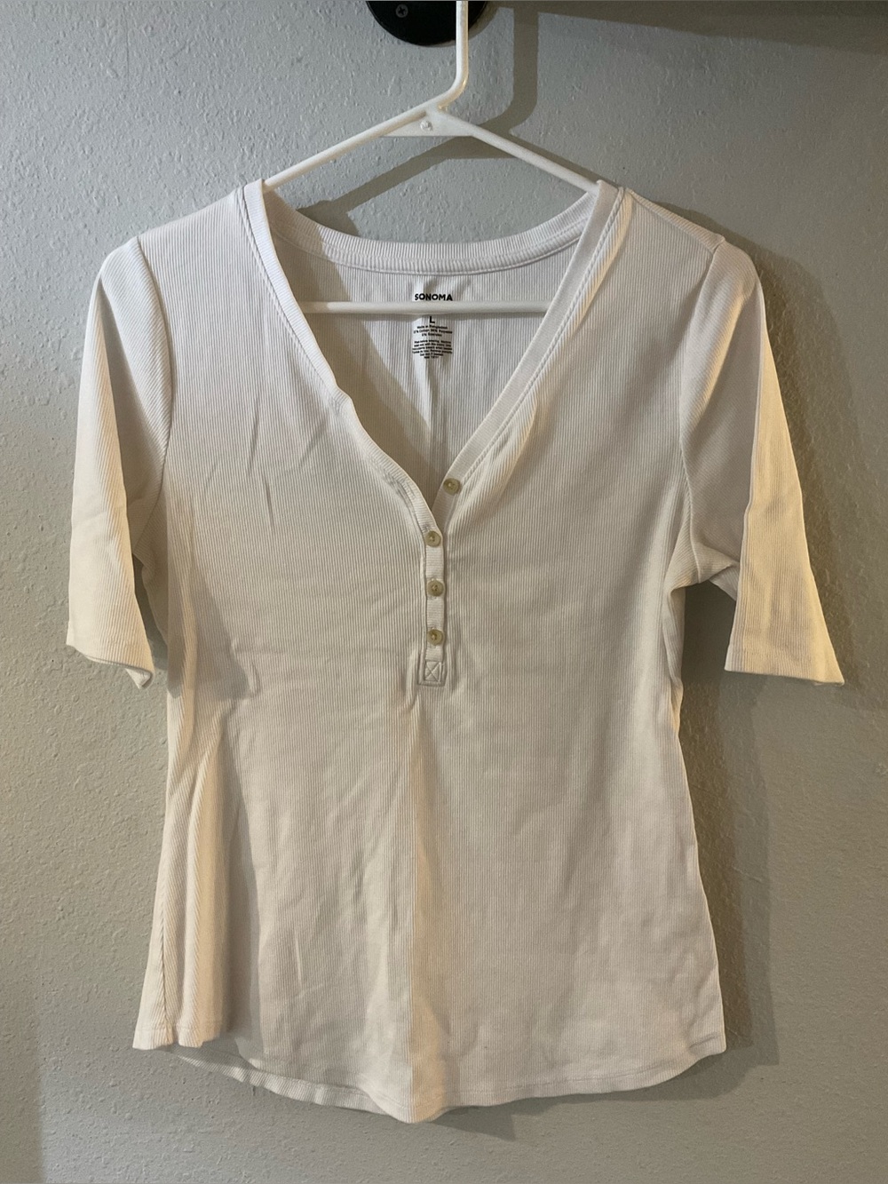 Sonoma White Ribbed Short-Sleeve Henley Top